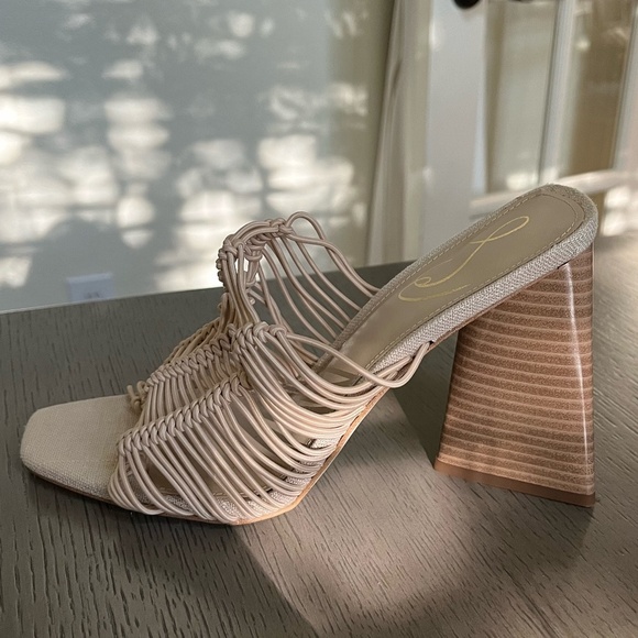 NWT SAM EDELMAN | CREAM LAURETTE WOVEN FAUX LEATHER SUMMER MULE HEELS | SIZE 8 - Picture 12 of 15